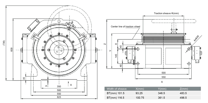 30kn Shaft Load WITTUR Gearless Traction Machine Home Elevator Parts 1.0m/S Speed