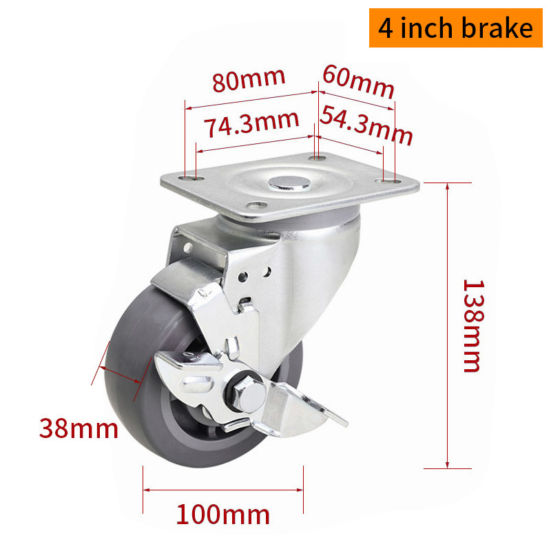 EDL‌ Medium Duty 4inch Caster TPE Plate by Rigid , Swivel and Brake Type 200kg