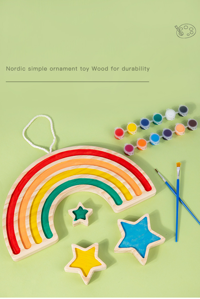 Wooden Rainbow Five Pointed Star Baby Developmental Toys Wall Hanging Graffiti Blocks