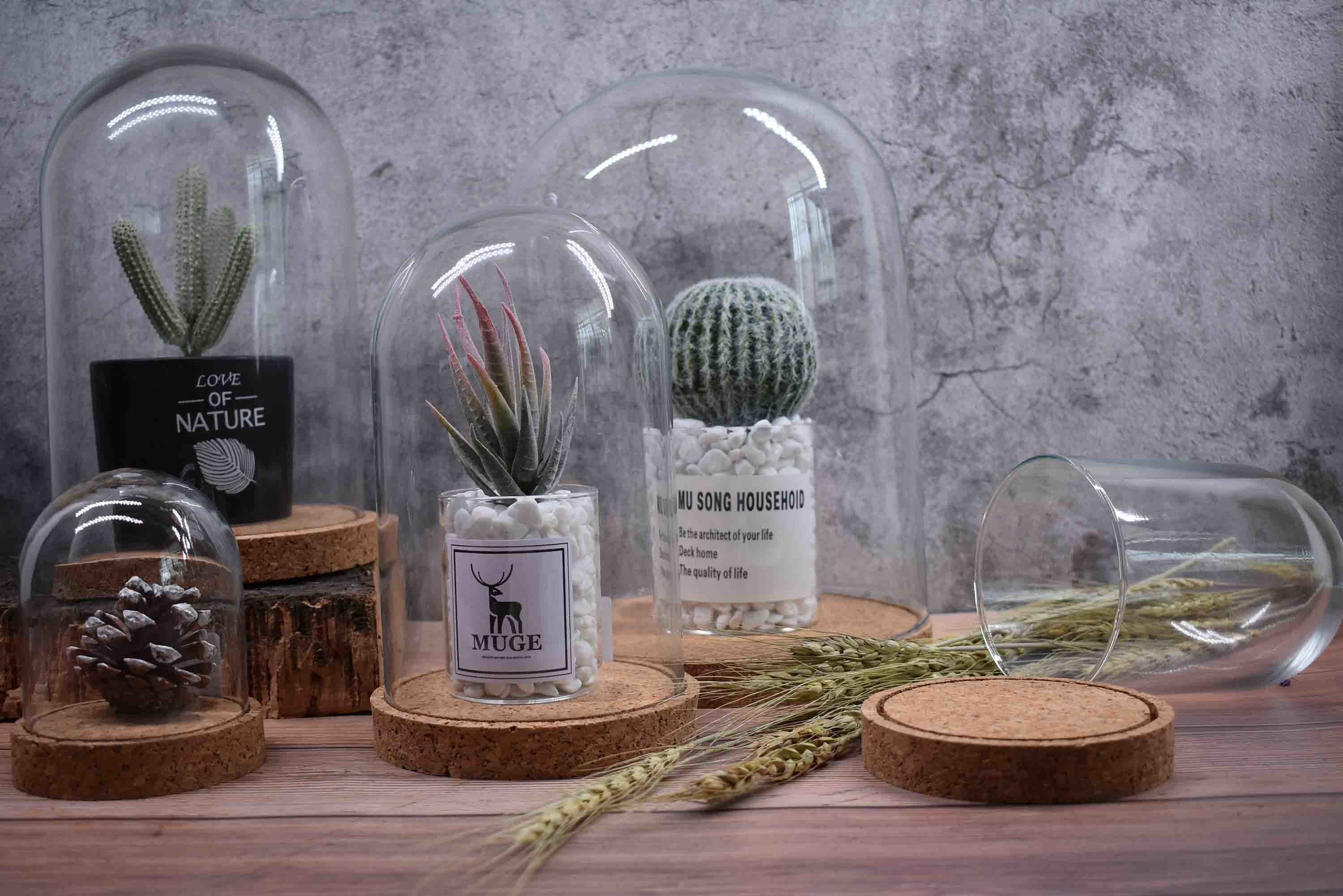 ODM Dampproof Mini Glass Bottle Corks Glass Base Dome 2.5*2.2IN Groove Line