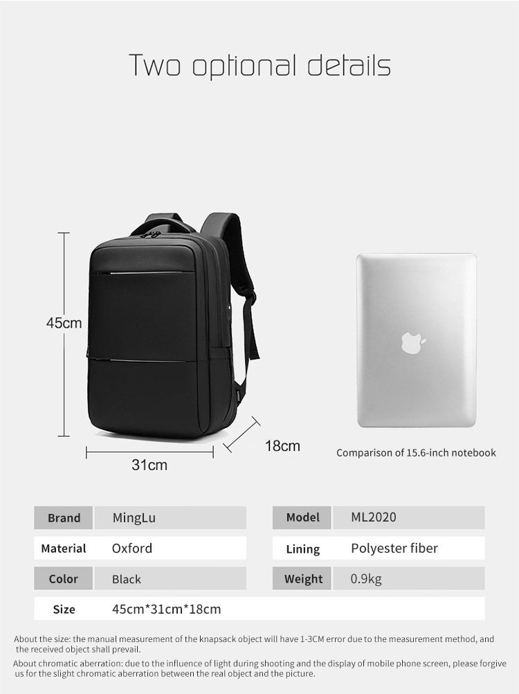 Factory selling custom logo men's waterproof business travel 15.6-inch laptop Backpack