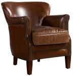 Dark Brown Antique Genuine Leather Armchairs Solid Wood Frame