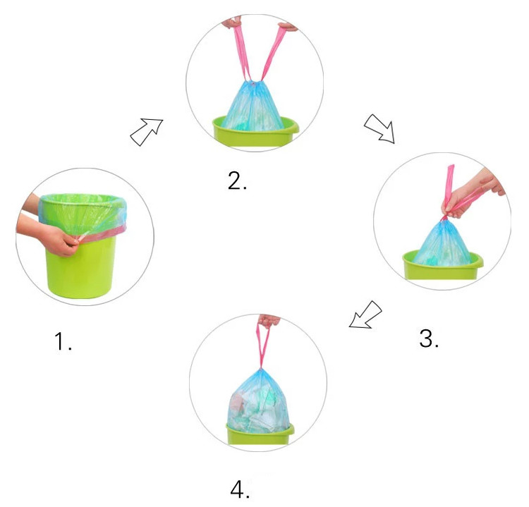 Drawstring Waterproof Strong Trash Bags Logo Printing LDPE Material