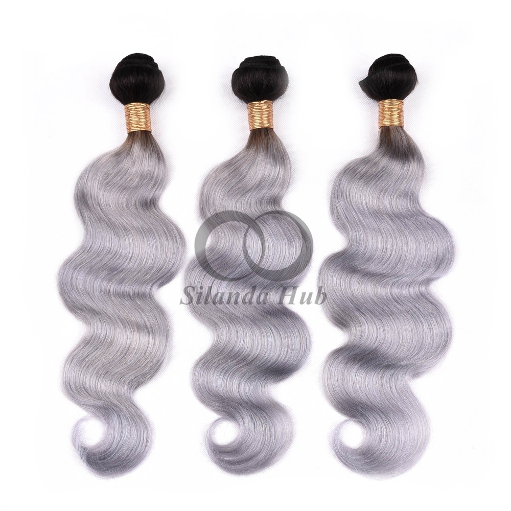 #T1B/Grey Body Wave Remy Human Hair Bundles Sew In Weave Bundles Brazilian Bundle Deals