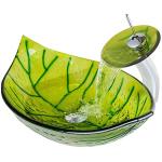 565mm Length Countertop Wash Basin Green Leaf 365mm Width Hot Melted Hand