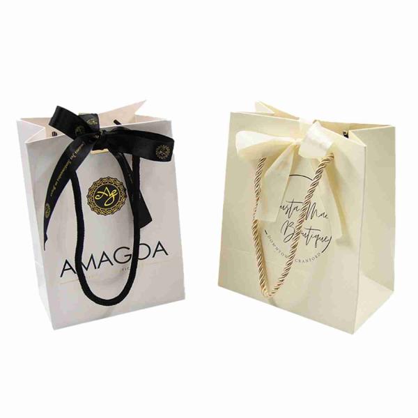 FSC 250gsm Cosmetics Perfume Shopping Printed Paper Gift Bags With Ribbon