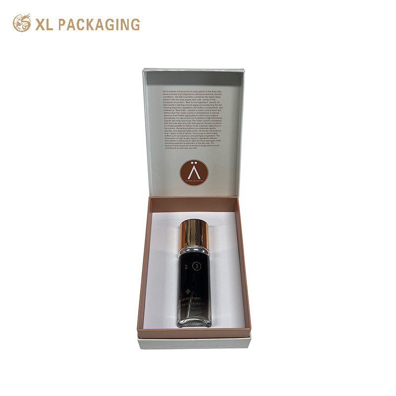 Embossing Hinged Cosmetic Paper Box Rose Gold Foil LOGO For Skincare Bottle