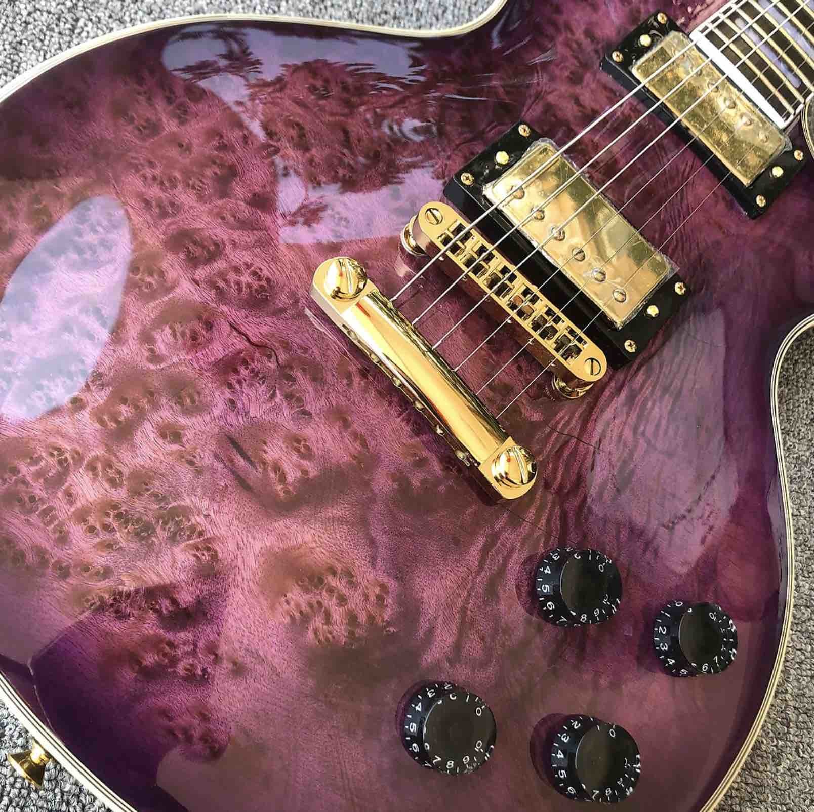 Grand Purple burl top Electric Guitar, Solid Mahogany Body 6 strings Guitarra Gloss finish