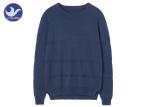 Plain Color Stripes Blue Cable Knit Sweater Mens Round Neck Navy Stylish Jumper