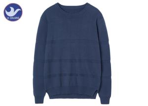 Quality Plain Color Stripes Blue Cable Knit Sweater Mens Round Neck Navy Stylish Jumper wholesale