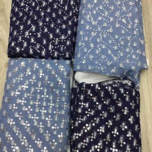 China Hollow Stretch Embroidered Sequin Jean Denim Fabric Polyester Cotton on sale