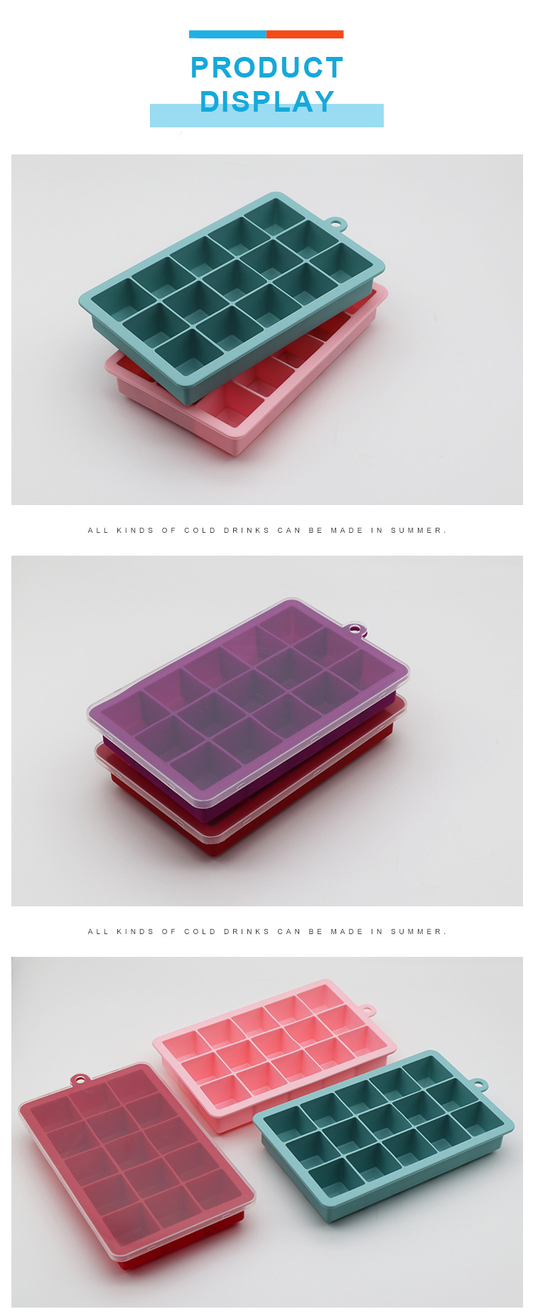 Reusable Large Square 15 Cavity Silicone Ice Cube Mold