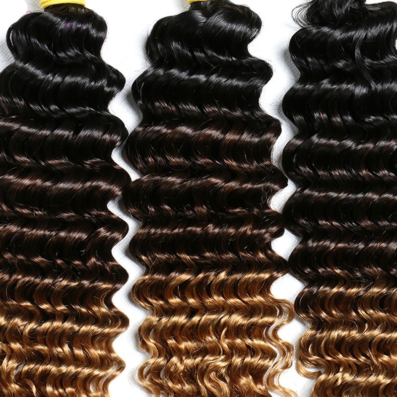 #T1B/4/27 Deep Wave Remy Human Hair Bundles Sew In Weave Bundles Brazilian Bundle Deals