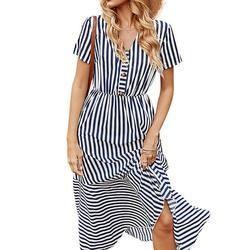 Quality Fancy Beach Loose Short Sleeve Maxi Dresses Plain Dyed Square Collar wholesale
