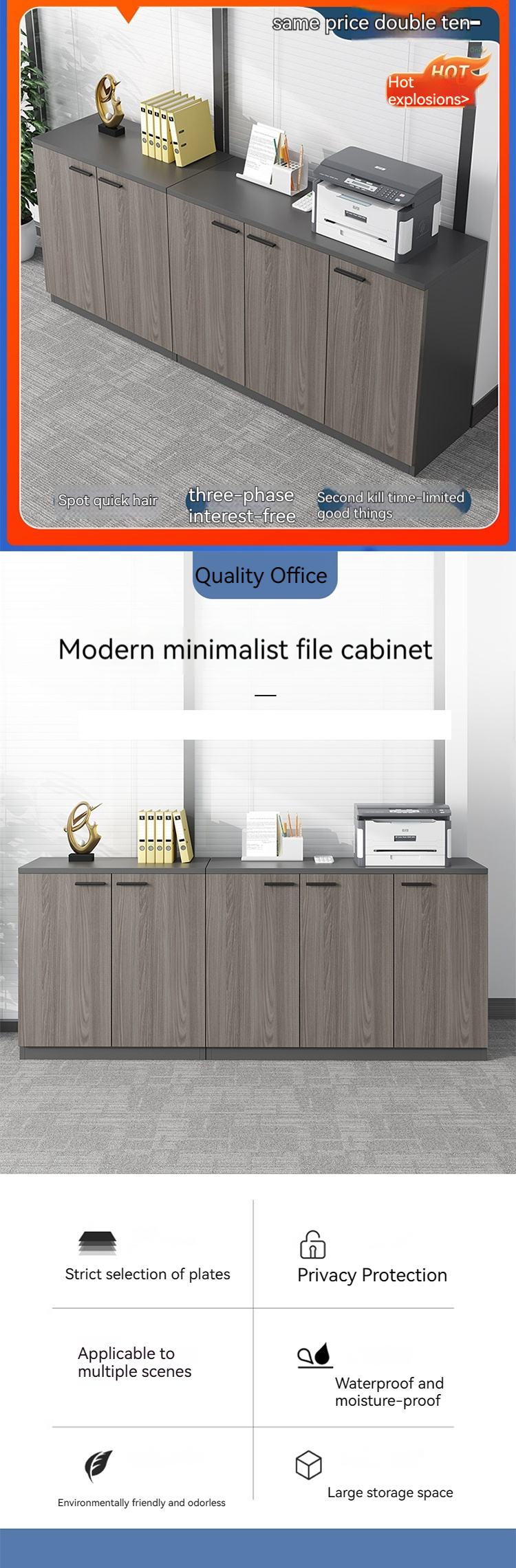 Sturdy and Durable Wooden Shelves Staff Sideboard Storage File Cabinet for Office