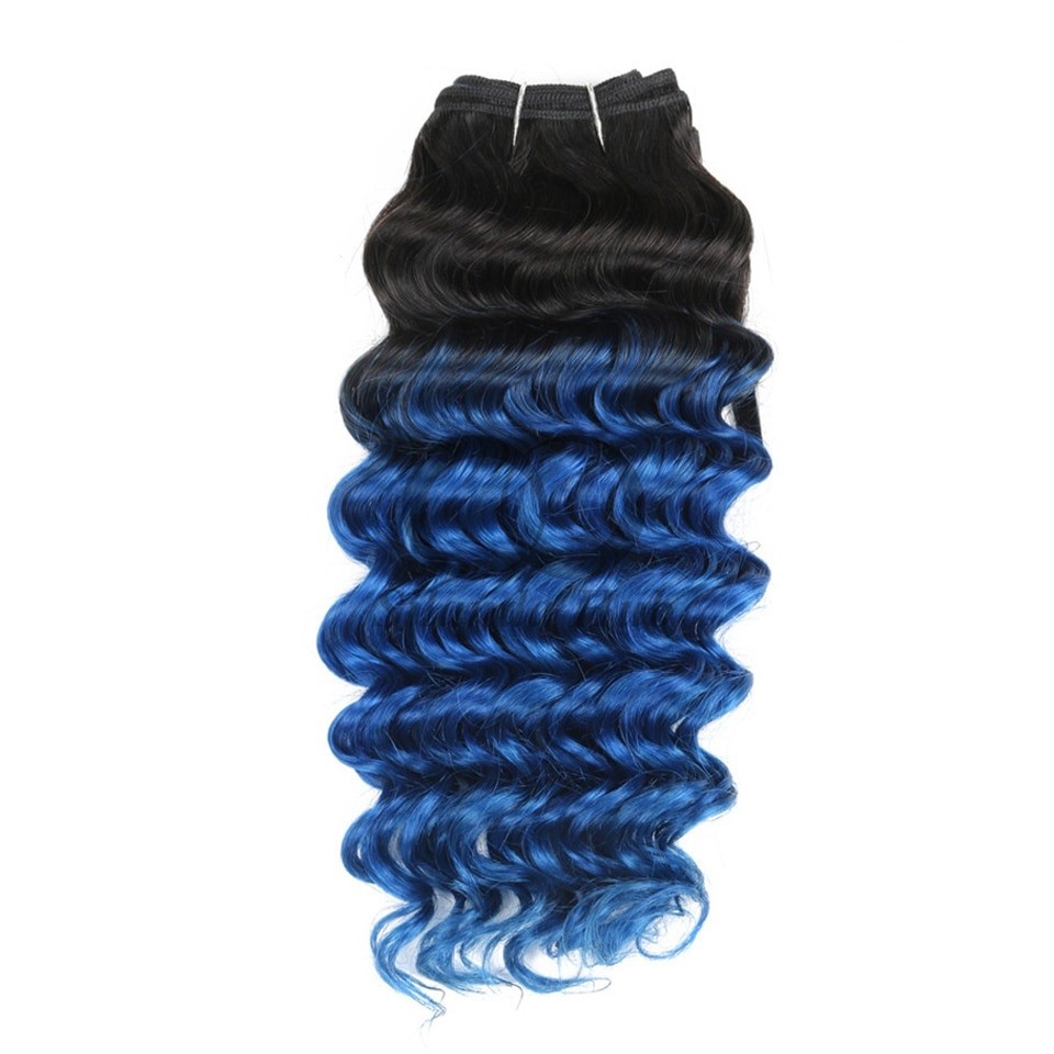 #T1B/Blue Deep Wave Remy Human Hair Bundles Sew In Weave Bundles Brazilian Bundle Deals