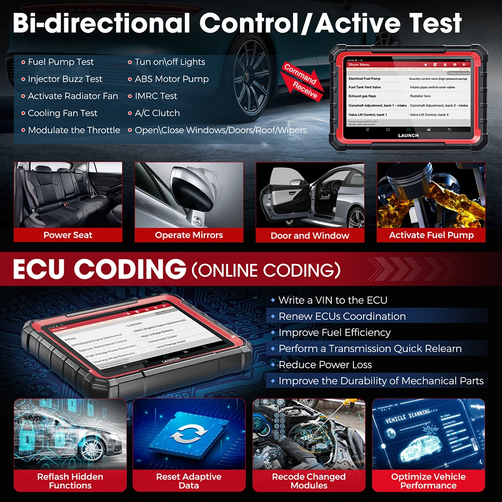 LAUNCH X431 PRO ELITE 8'inch Car Diagnostic Tools Auto OBD OBD2 Scanner All System CANFD/DOIP Active Test 32 Reset ECU C