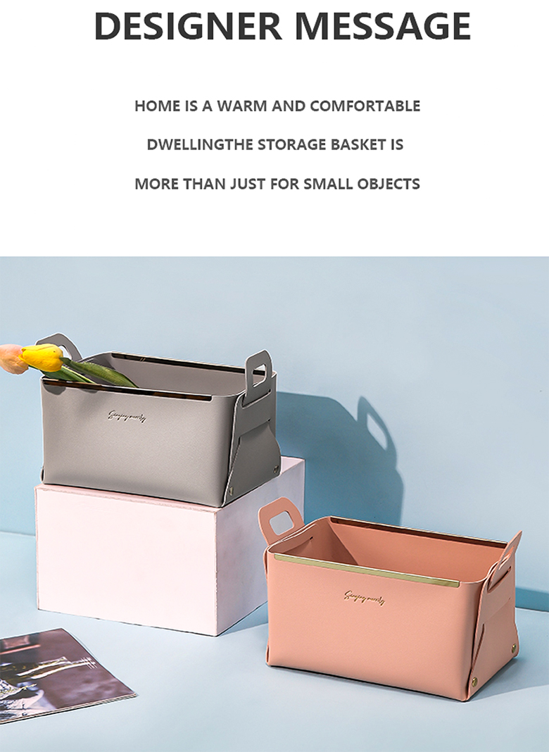 Convenience Stores Foldable Clothing Leather Basket Storage Box Desk Organizer with Handle