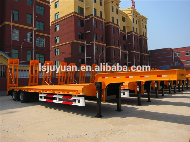 60T Max Payload Steel 2 Axles Lowboy Flatbed Semi Trailer for Long Distance Transport