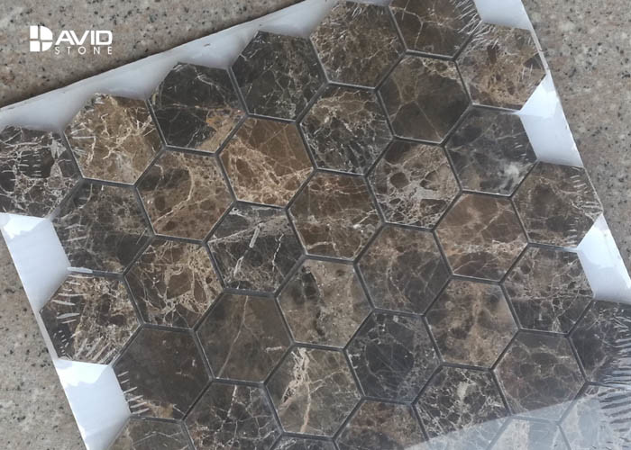 Seamless Dark Emperador Marble Mosaic Wall Tile For Decoration 42 Pcs Sheet