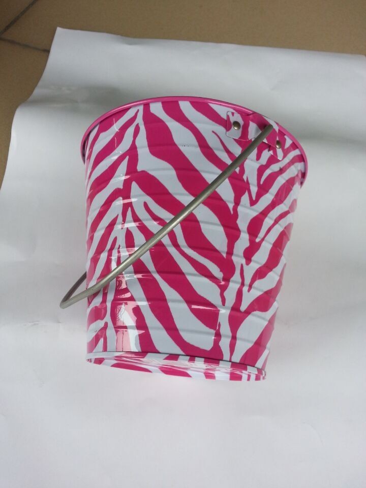 Metal Pail 5 x 5.6" Zebra Printed Tin Metal Bucket With Handle