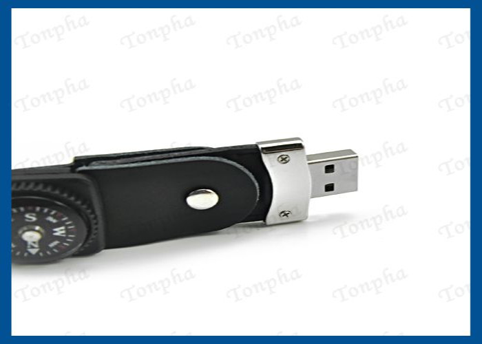 Customized Logo Leather USB Flash Drive Full Capacity With Compass Function