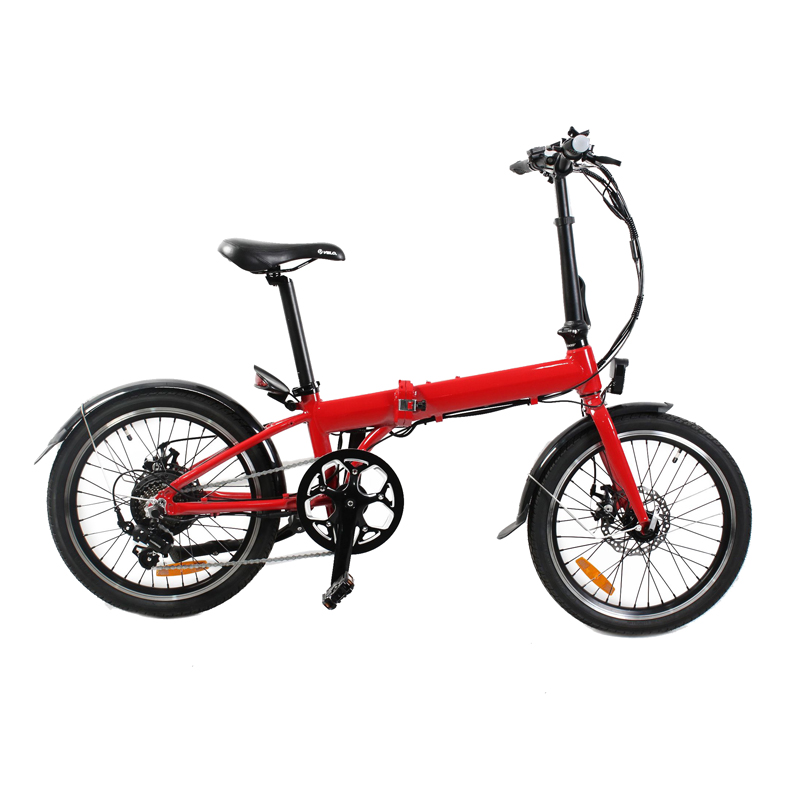 48V 12.8Ah Red Lithium Battery Portable Folding Electric Bike with 20 Inch Snow Fat Tires