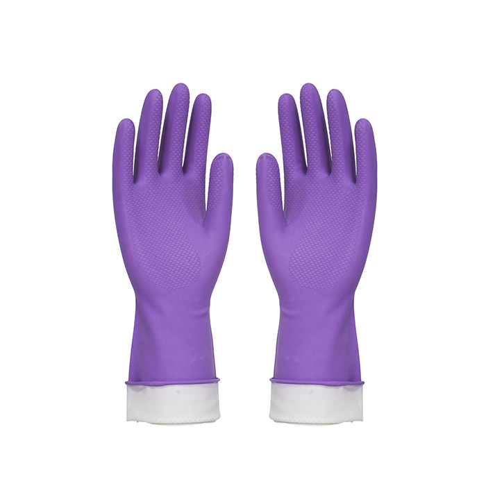 Kittchen Rubber Cotton Flocklined Dishwashing Gloves For Household Cleaning Work
