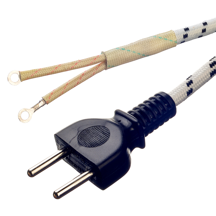 2 Pin Prong Eu Cable Power Supply Cord for Electric Steam Iron VDE/SNI/KC 2 Round Pin Plug and Closed End Crimp Terminal