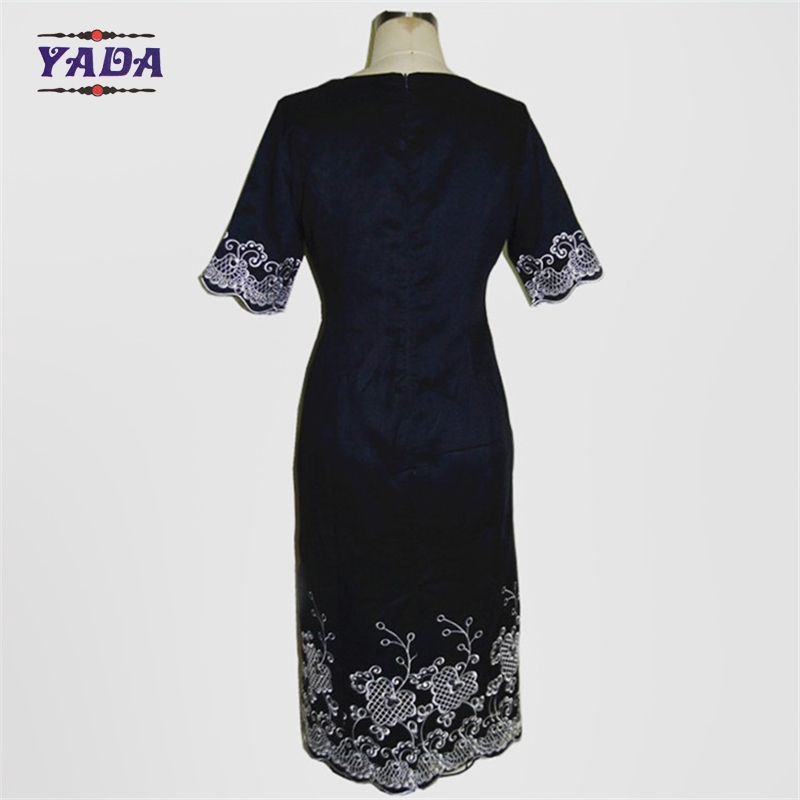 Hot sell embroidery short sleeve black fashion sexy dresses women summer dress with high quality
