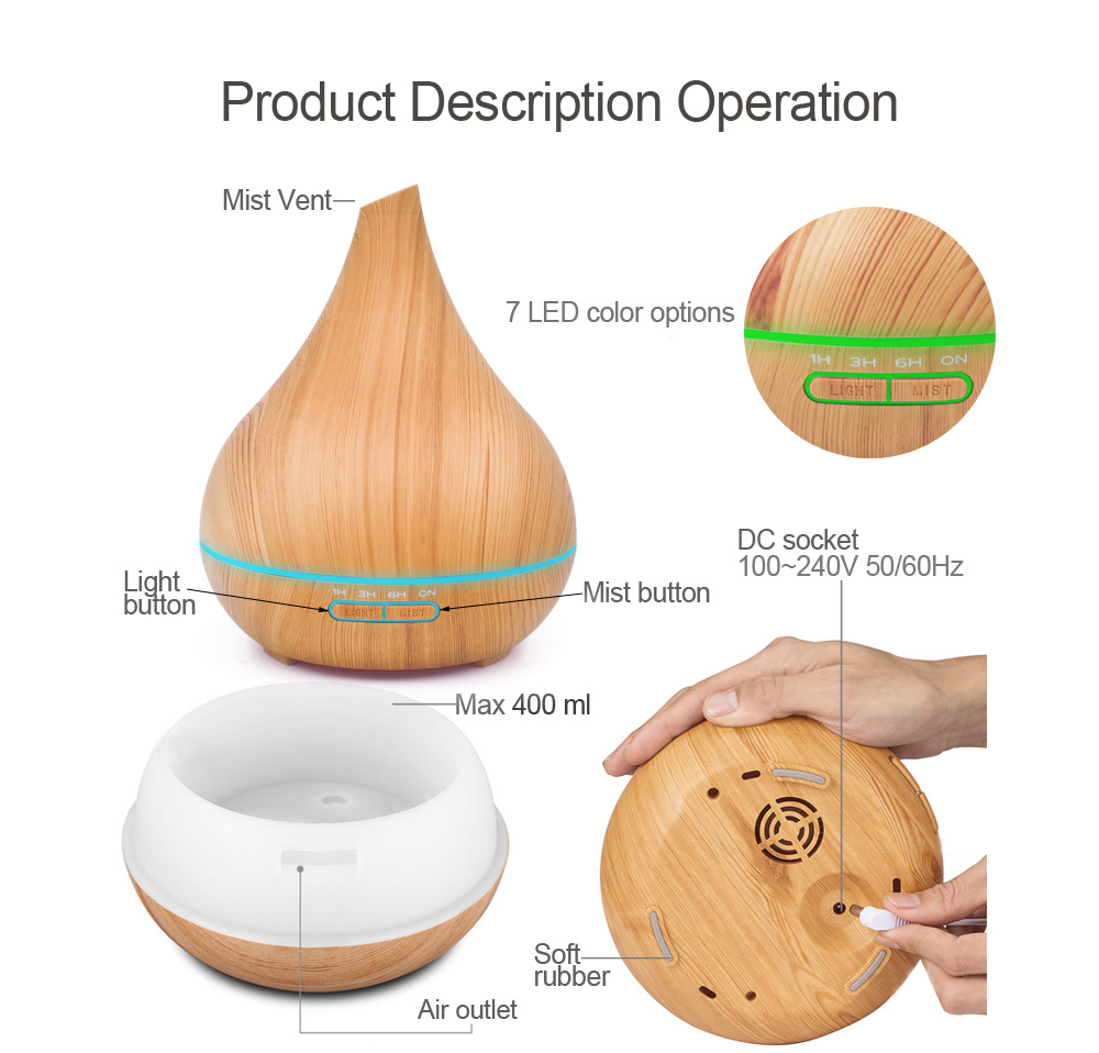 HOMEFISH 400ml Essential Oil Diffusers Wooden Aroma Diffuser OEM ODM