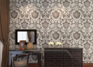 Quality Grey Vinyl Embossed Victorian Damask Wallpaper Removable , Tear - resistant wholesale