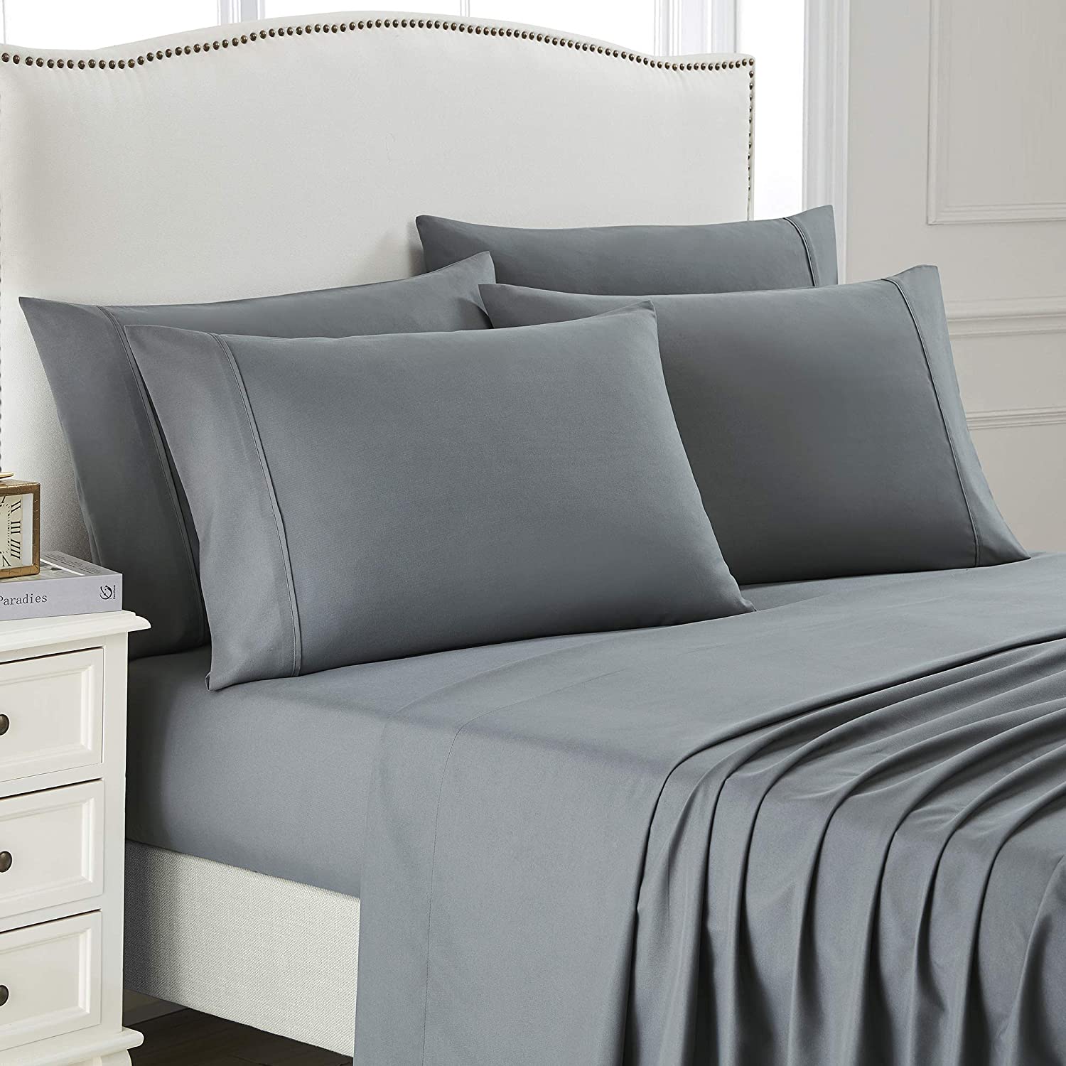 Super Soft Brushed Microfiber 1800 Thread Count Luxury Egyptian Trim Bed Sheet Set 6pcs