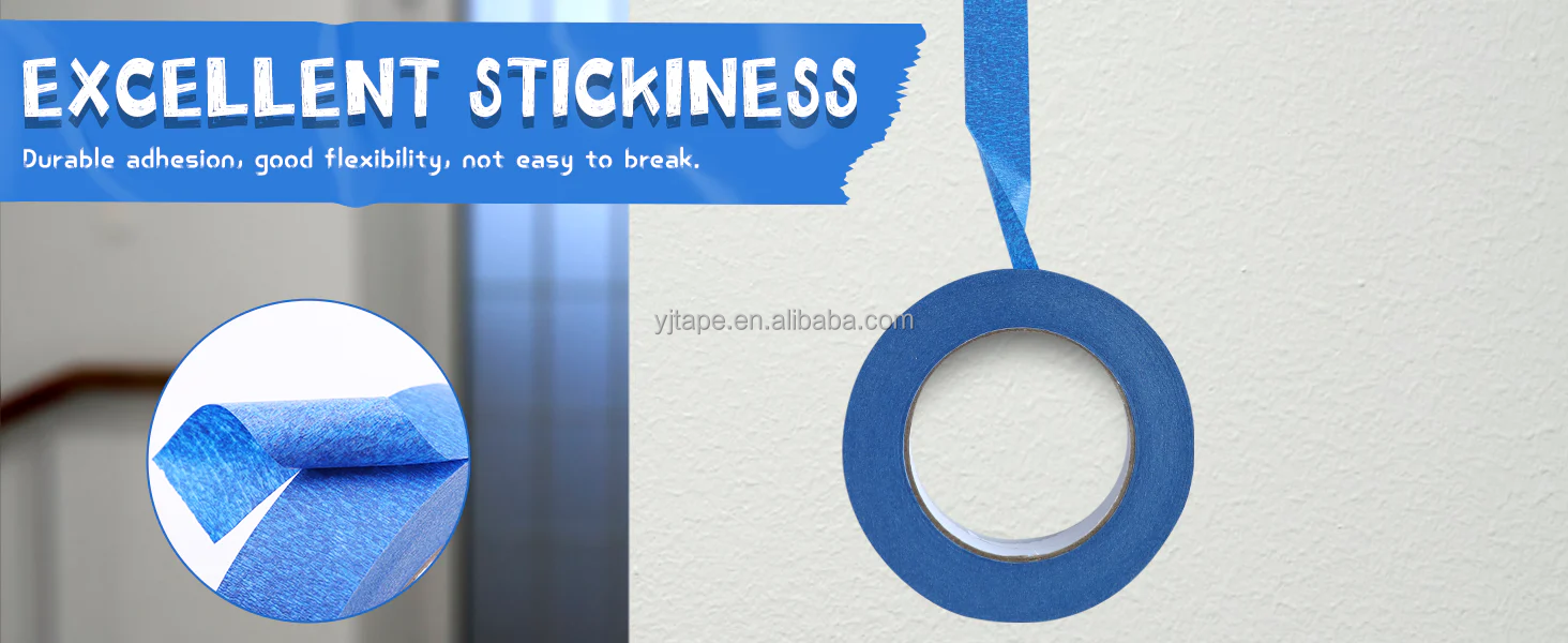 Strong Acrylic Adhesive Automotive Paint Masking Tape Blue Single Sided 125-145mic