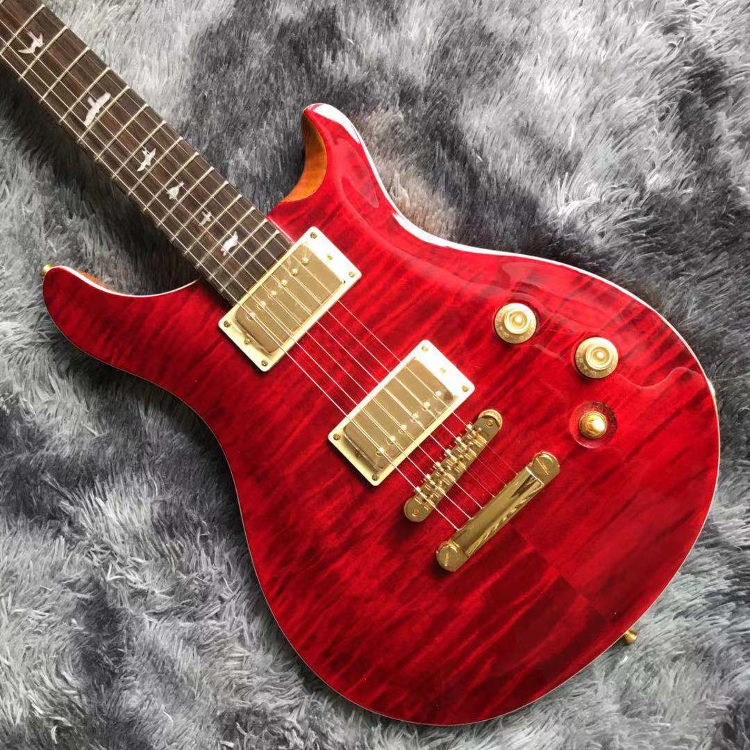 Custom Grand Flamed Maple Top Electric Guitar in Red with Gold Tuner Bridge