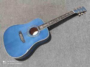 Quality Custom Solid Spruce Top D Shape Acoustic Guitar in Blue Color Veneer Maple Back Side wholesale