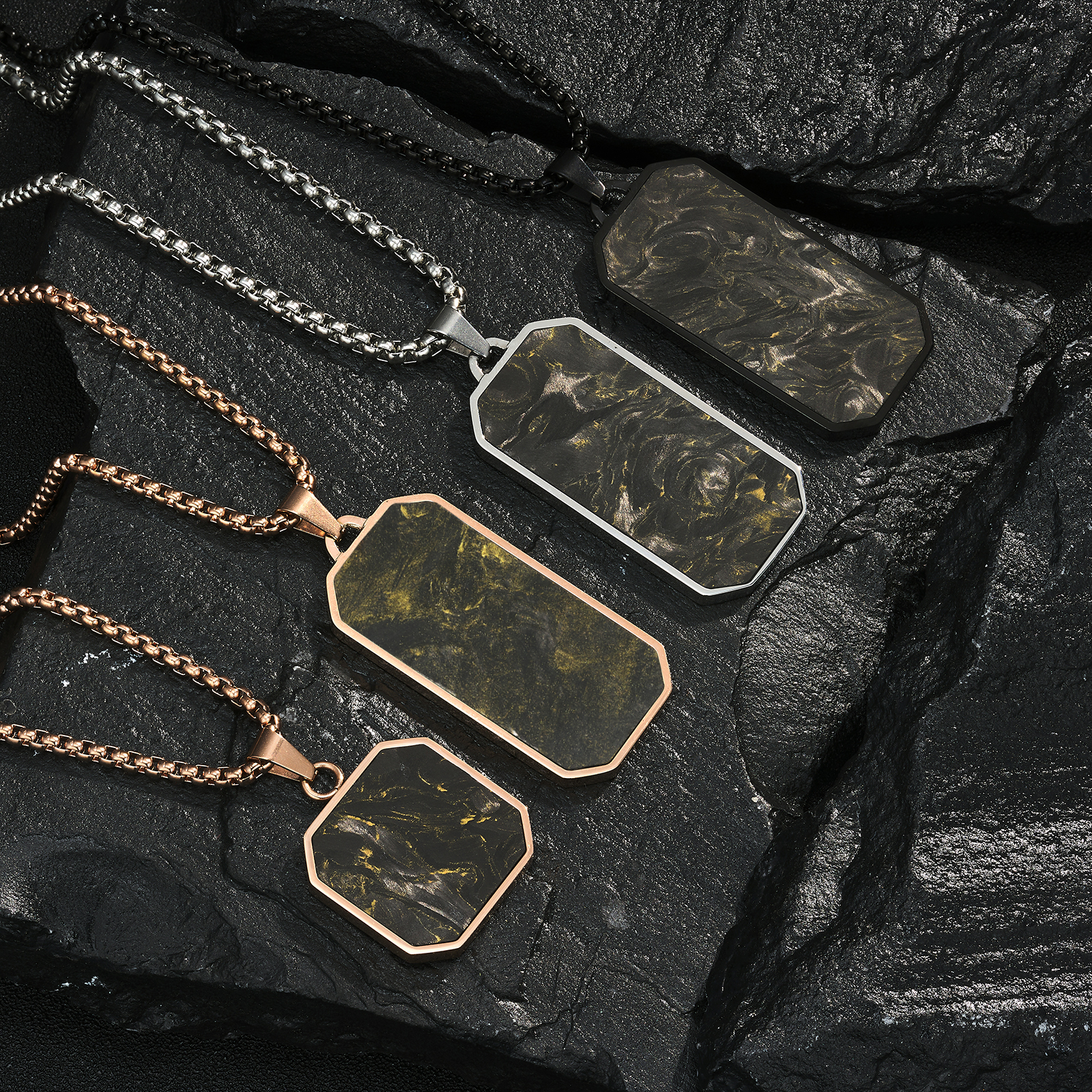 Fashionable Forged Carbon Fiber Pendant Men's Forged Carbon Fiber Chain Necklace Customized