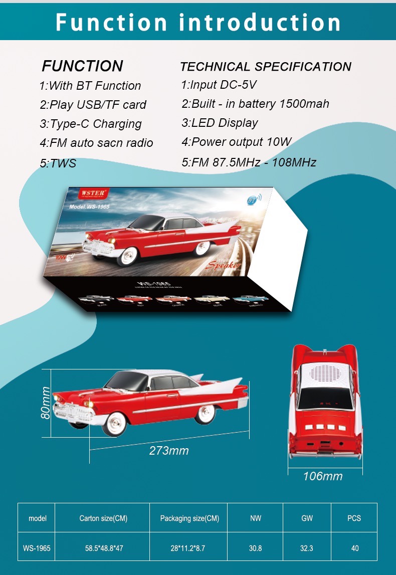 Portable Car Shape Led Light Speaker With Blue Tooth Tf Usb Fm Aux Handsfree Tws Rechargeable Speakers Wireless Music