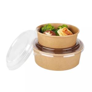 Quality PE Lined Disposable 850ml Kraft Paper Salad Bowl Compostable To Go Food Container Salad Packaging Hot Food Containers wholesale