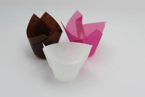 Quality hot pink /dark brown/pure white cake tulip cup wholesale