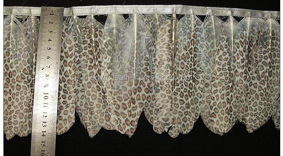 Printed Duck Goose Feather Fringe Trim With Satin Ribbon Tapes Carnival Occasion