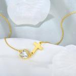 YASVITTI Bezel Heart Cubic Zirconia Necklace 925 Silver Classic Cross Plain