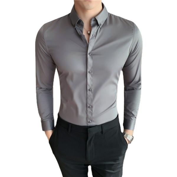 Men's Fashionable Business Casual Shirt Plain Solid Long Sleeve Slim Fit Office