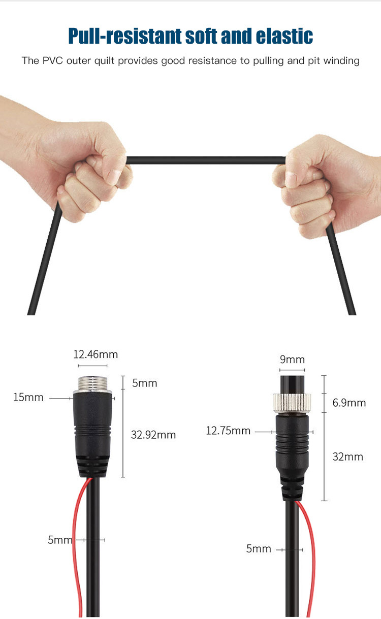 Stretchable 4PIN Black 3 To 3 Aviation Spring Extension Cable Car Camera Accessories FCC