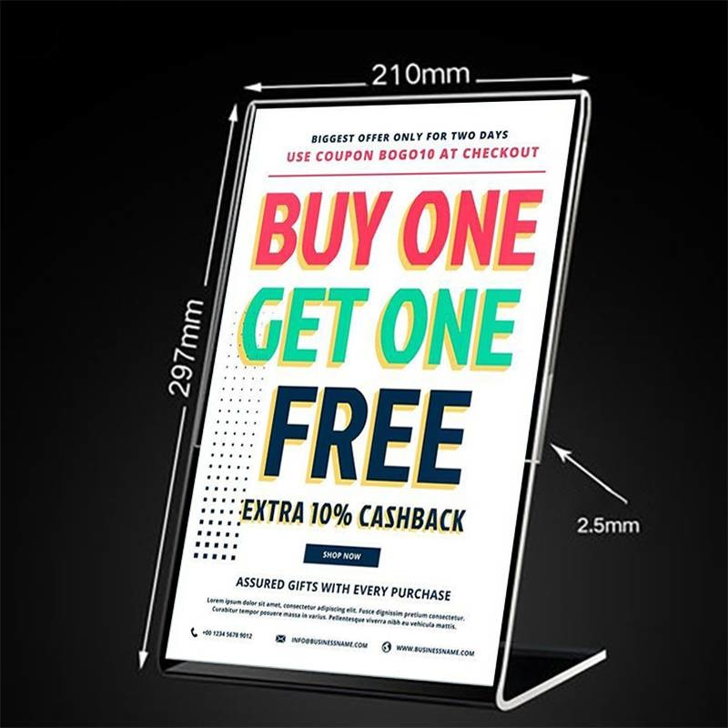 Transparent Reusable Tabletop Photo Frames L Shape Picture Frame 297x210cm