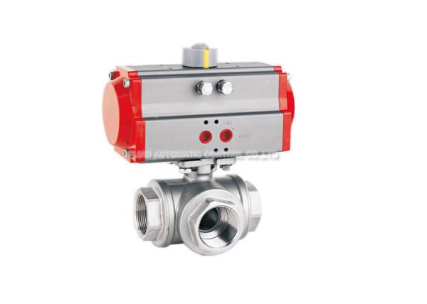 Three Way 6.4MPa Pneumatic Actuator Valve , Stainless Steel Ball Valve Gas