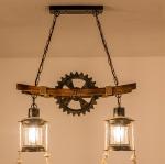 American Design Glass Chandelier Retro Cafe Wooden Lamp Gear Industrial