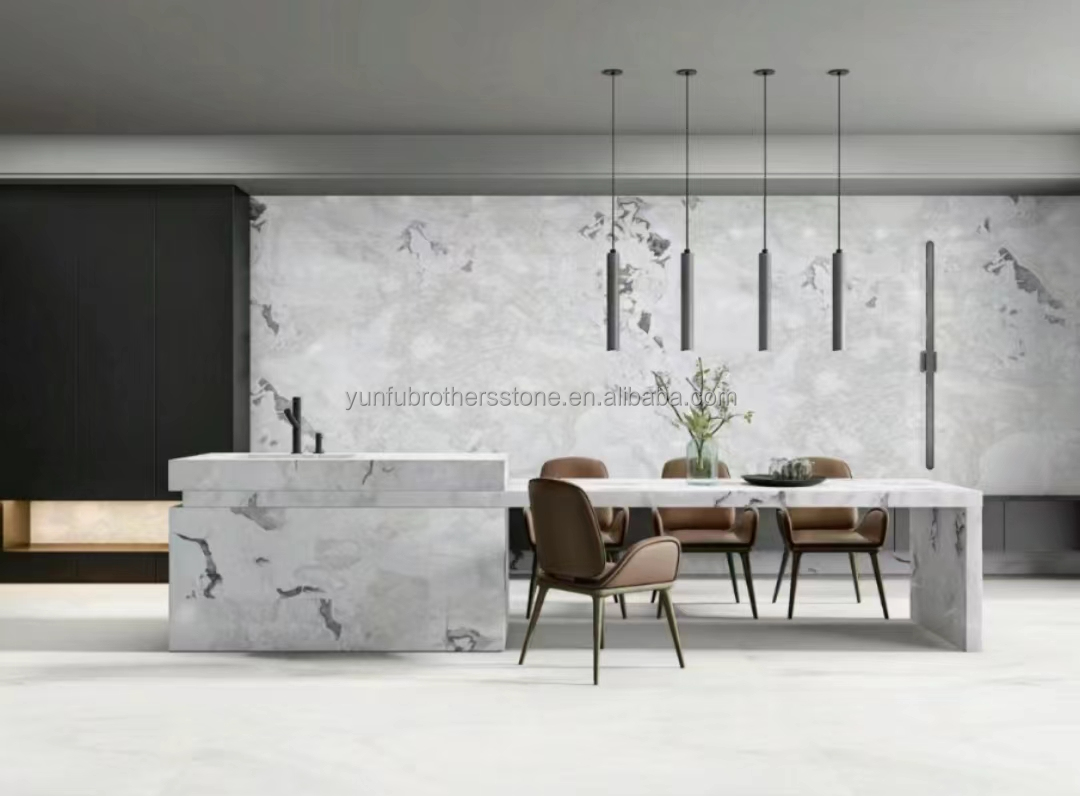 Polished Milk White Alabaster Marble Big Slab for Living Room and Dining Table Flooring
