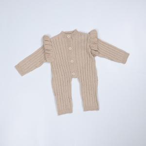 Quality Unisex Speckled Knit Baby Long Sleeve Frill Footless Romper One Piece Button Down Jumpsuit Playsuit 100% Cotton wholesale