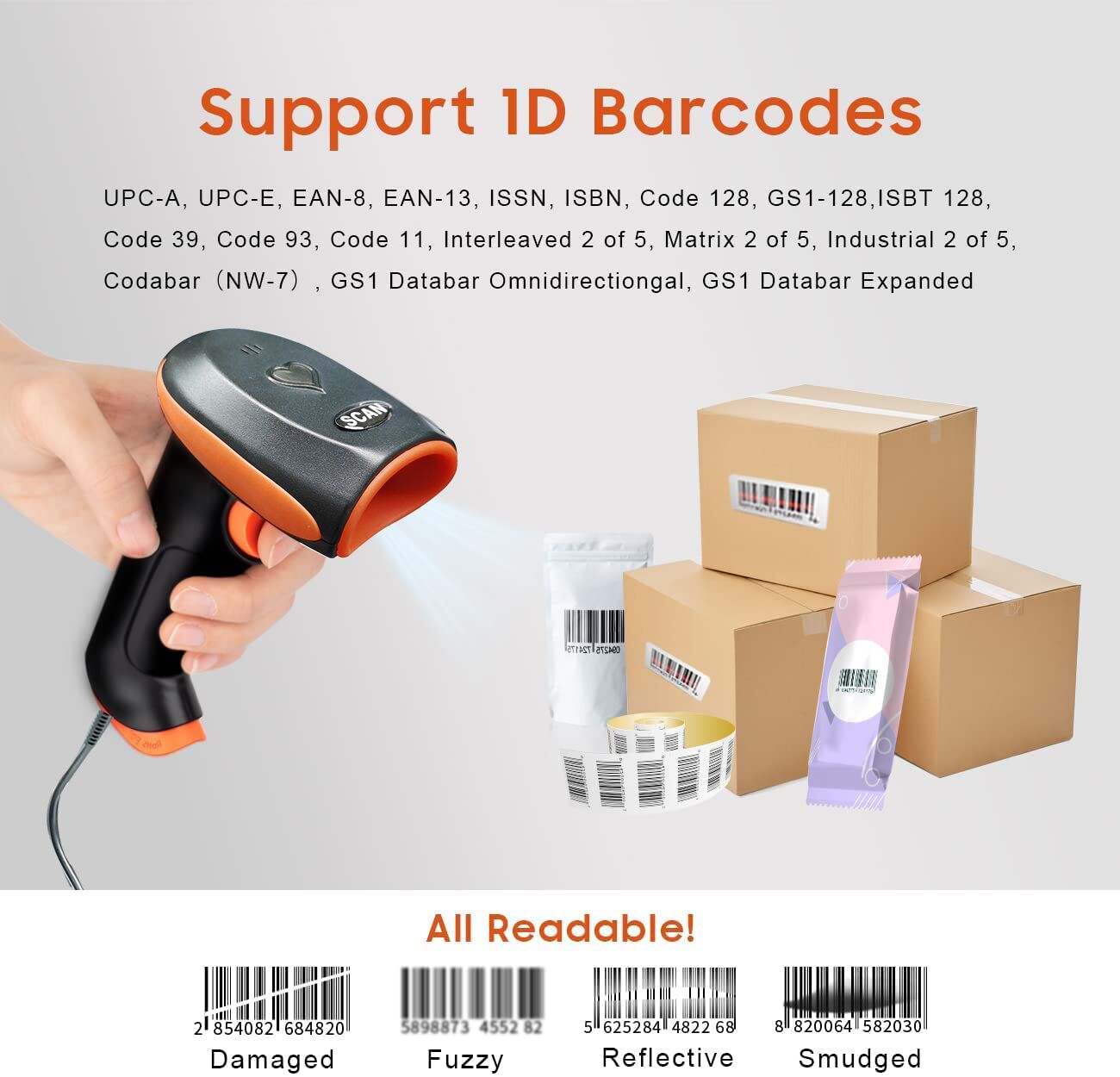 CCD Handheld Scanning Devices USB Interface Grocery Barcode Scanner